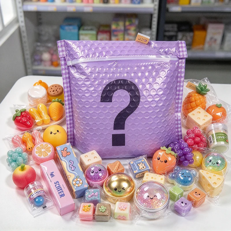 OO 100+Pcs Surprise Box Toys Novelty Stress Relief Assorted Squishy Figures Blind Box Fun Mystery Fidget Stress Relief Surprise