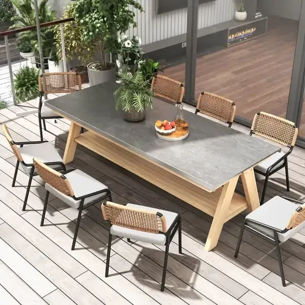 Dining Set Outdoor Luxury Modern Desk and Chair Set 8 Person Patio Square, Outdoor Table and Chairs Set