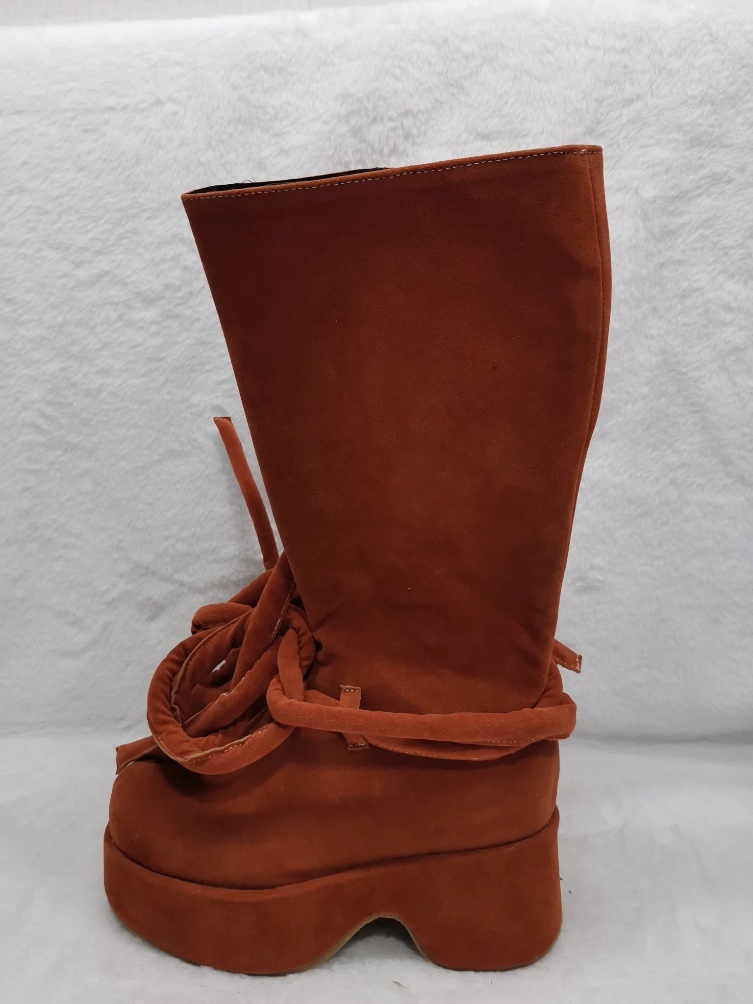 Orange Camper Edition Mid Calf Boots Street Style 2024 Round Toe Thick Sole Cross Tied Large Size Solid Fashion Knee High Boots