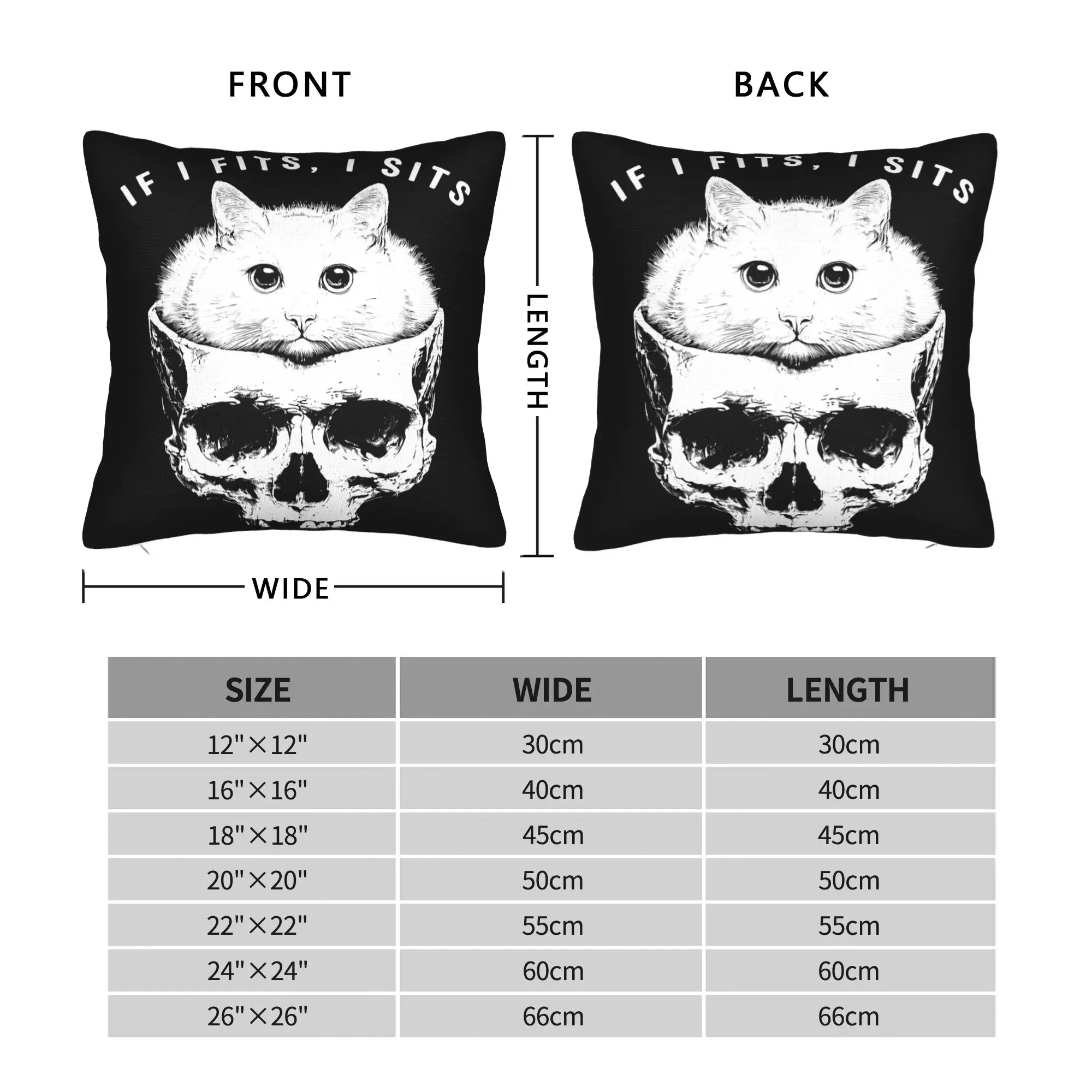 Pillow Cover If I Fits I Sits Black Cat Skull Gothic Dark Humor  Novelty Pillow Case For Sofa Couch Bed Living Room Pillowcases