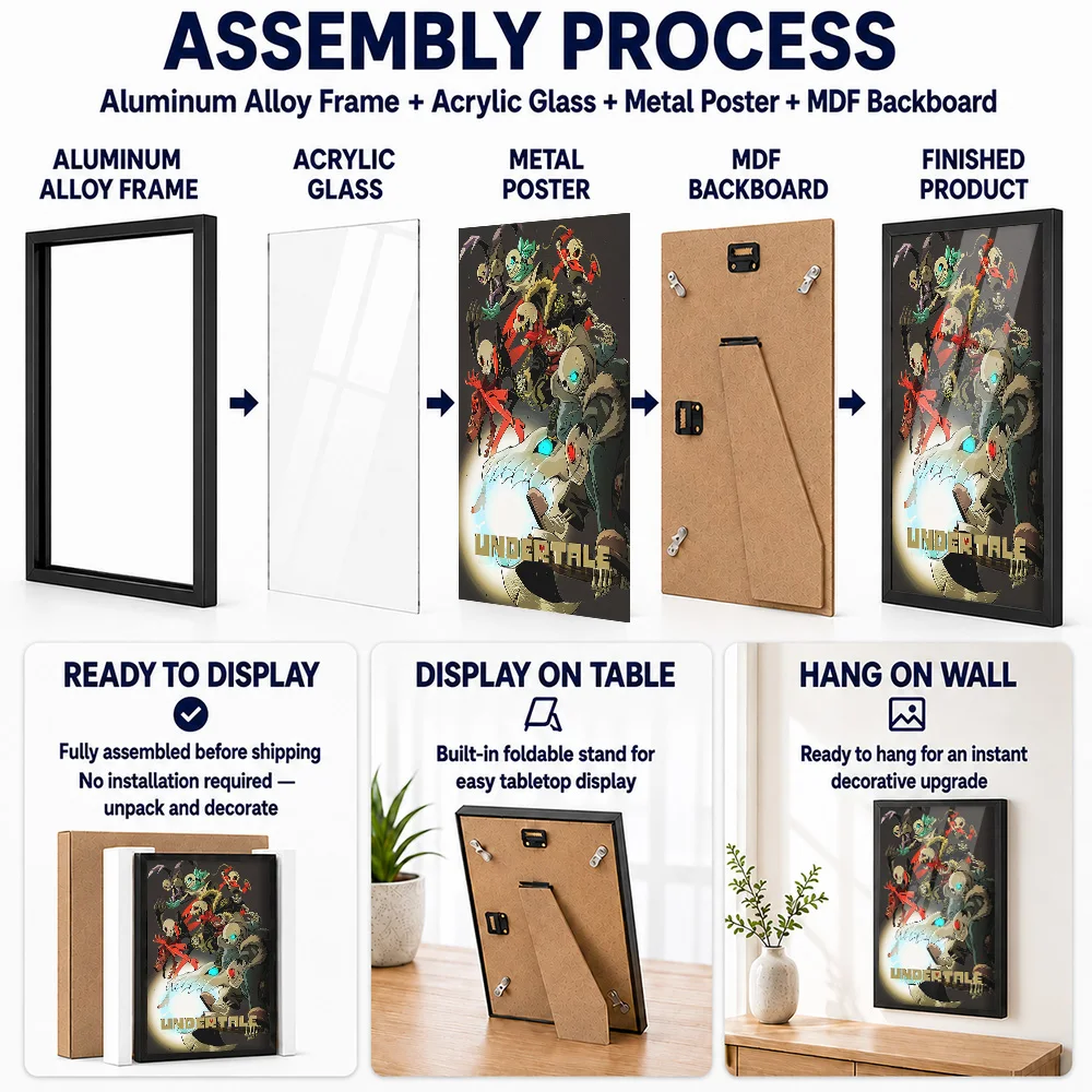Undertale Framed Aluminum Metal Poster Customized Photo Enchanting Graphic Style Wall Art For Player Lounge Adventure Fan Gift