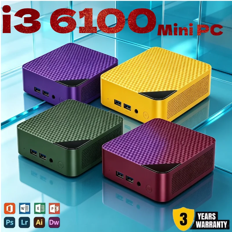 New Mini PC Windows 11 Core i3-6100 Mini Host 16GB RAM 2TB High Speed SSD Dual Band WiFi6 Bluetooth 5.2 Work Game Device