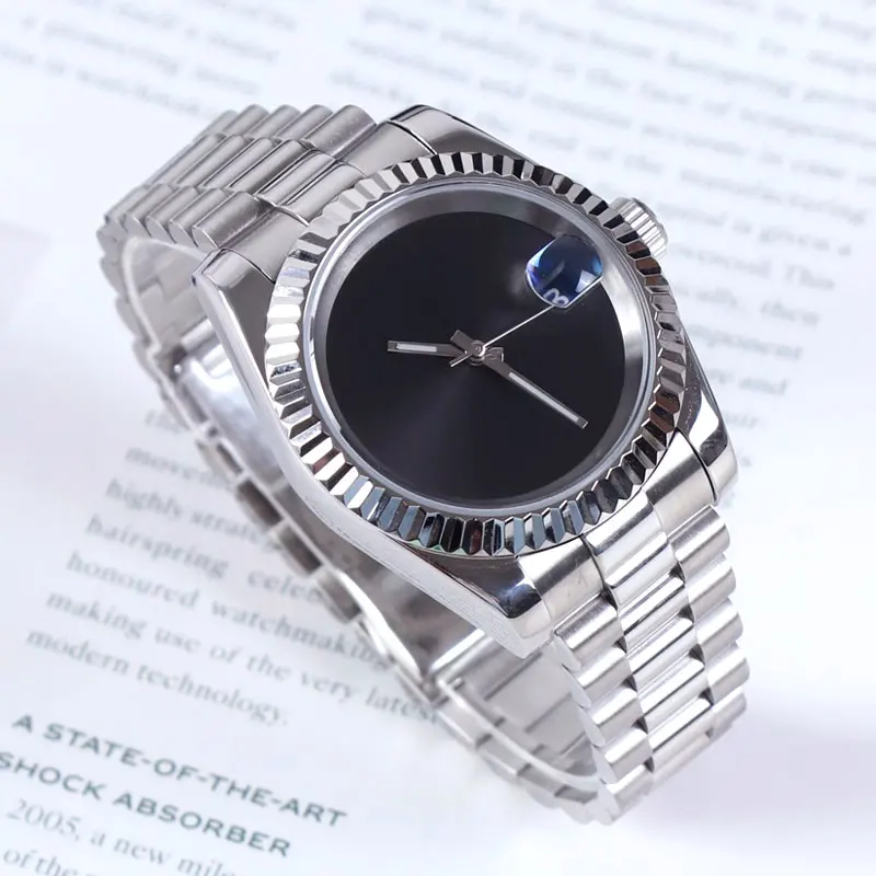 oro 36/39mm quadrante nero DJ stely orologio automatico intrecciato curvo da uomo NH35A vetro zaffiro con retro in vetro