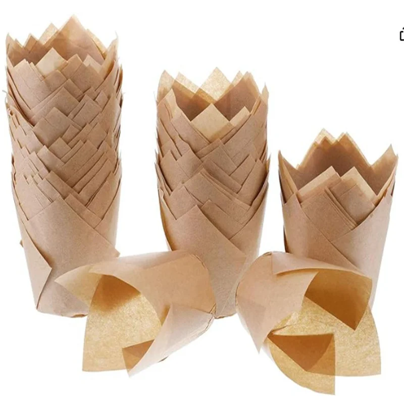 

50pcs Tulip Muffin Cupcake Paper Cups Oilproof Cupcake Liner Baking Muffin Cup Cake Tray Decorating Tools Muffin Wrap Cases