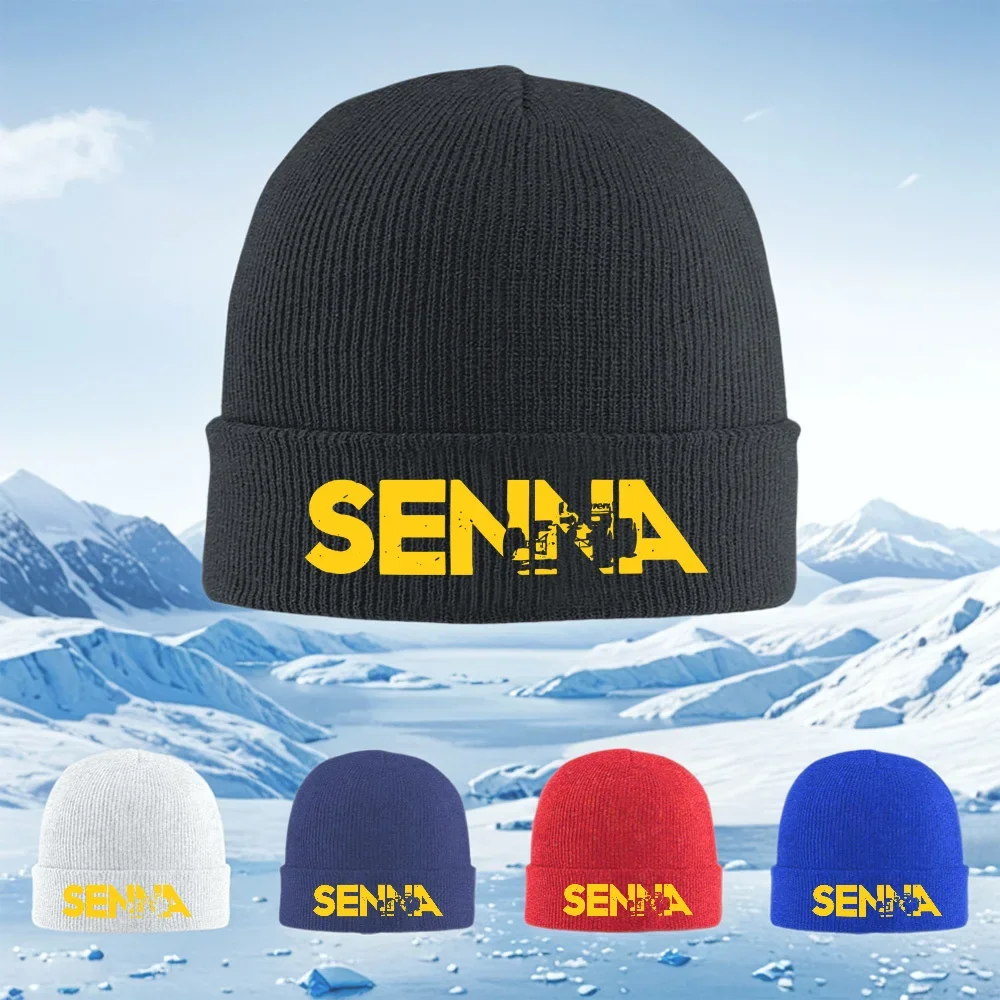 2026 SENNA Formula car silhouette yellow letters Men Women Unisex Knitted Hat Beanie Pullover Cap Winter Thermal Warm Christmas
