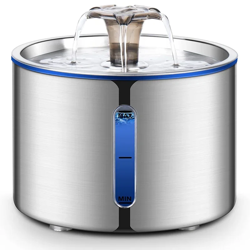 

Автоматический фонтан для домашних животных 2,5 л со светодиодной подсветкой, видимым окном и нескользящим диспенсером для воды с несколькими фильтрациями для кошек и собак