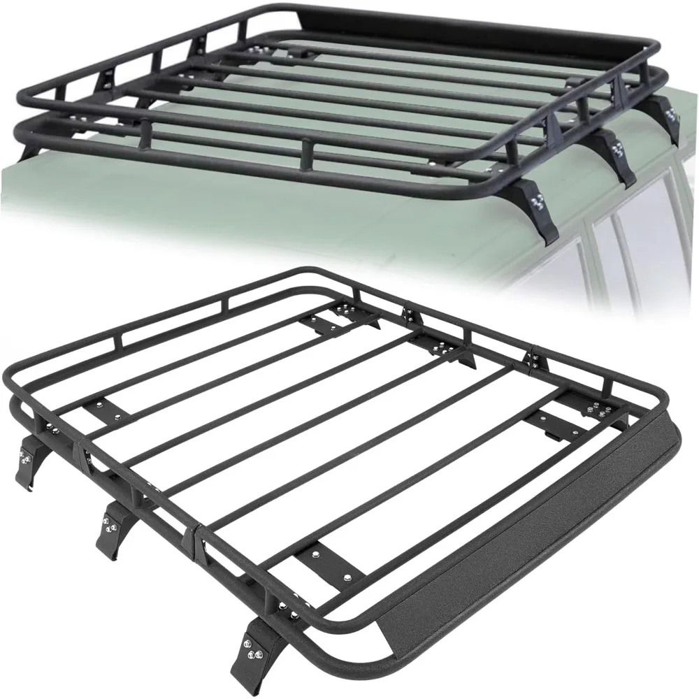 

Roof Cargo Basket Compatible with 1984-2001 Jeep Cherokee XJ Rooftop Rack Luggage Baggage Carrier 140lbs Steel Black