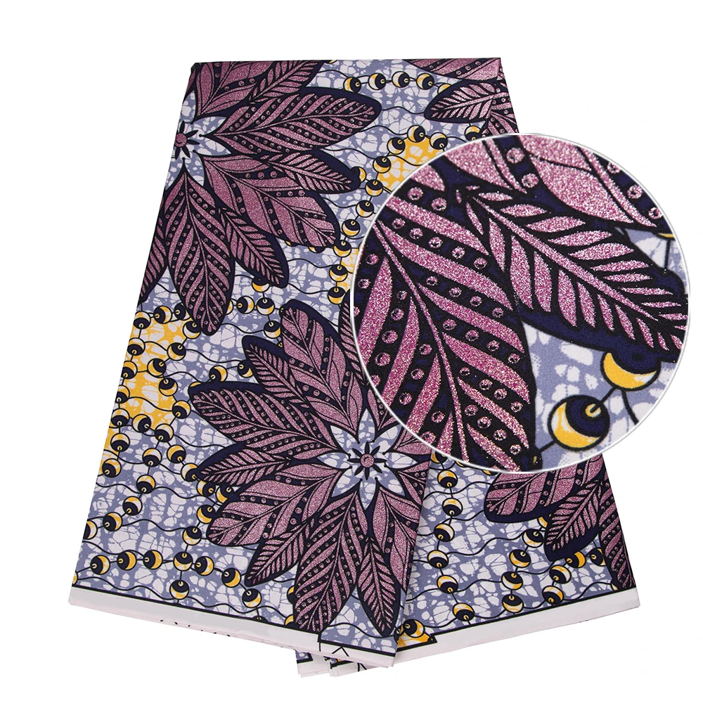 

Nigeria Golden Super Good Quality Ankara African Glittle Wax Fabric Shine Batik Hot Stamping Fabric Sewing Tissu Craft FP6664