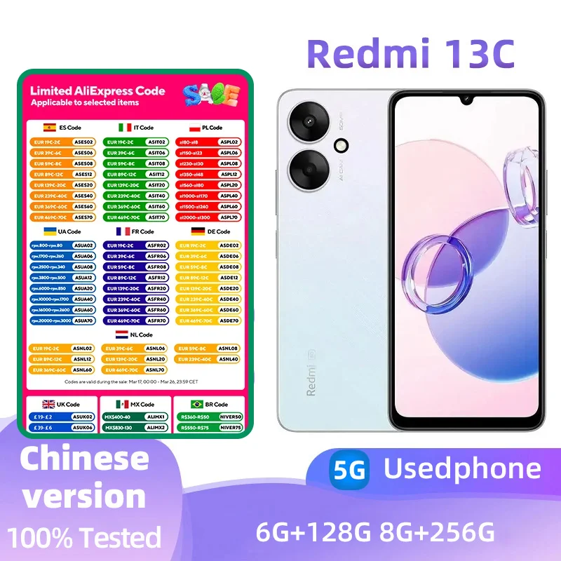 Redmi 13C 5G Android 6.74inch MediaTek Dimensity 6400+ RAM 4GB ROM 128GB 50MP Camera original used phone