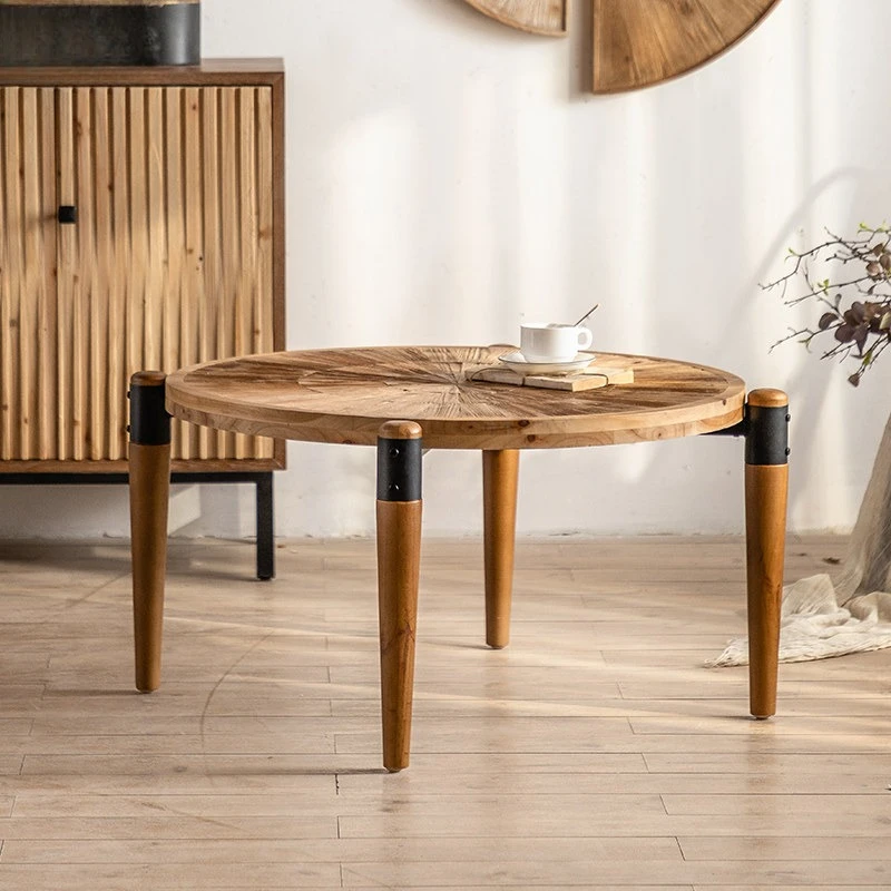 طاولة قهوة جديدة بلون سجل غرفة المعيشة من وابي صامت، طاولة جانبية إبداعية B & B، طاولة منخفضة، شقة صغيرة مستديرة من الصنوبر القديم