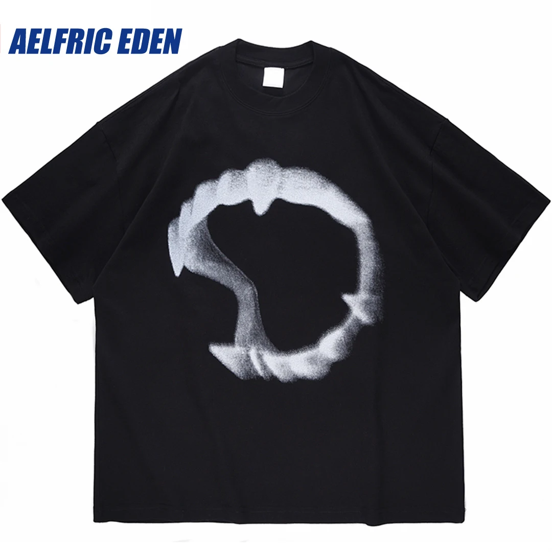 Streetwear Hip Hop Oversized Tshirt Devil Teeth Graphic T Shirt 2023 Men Cotton Loose T-Shirt Summer Harajuku Tops Tees Black