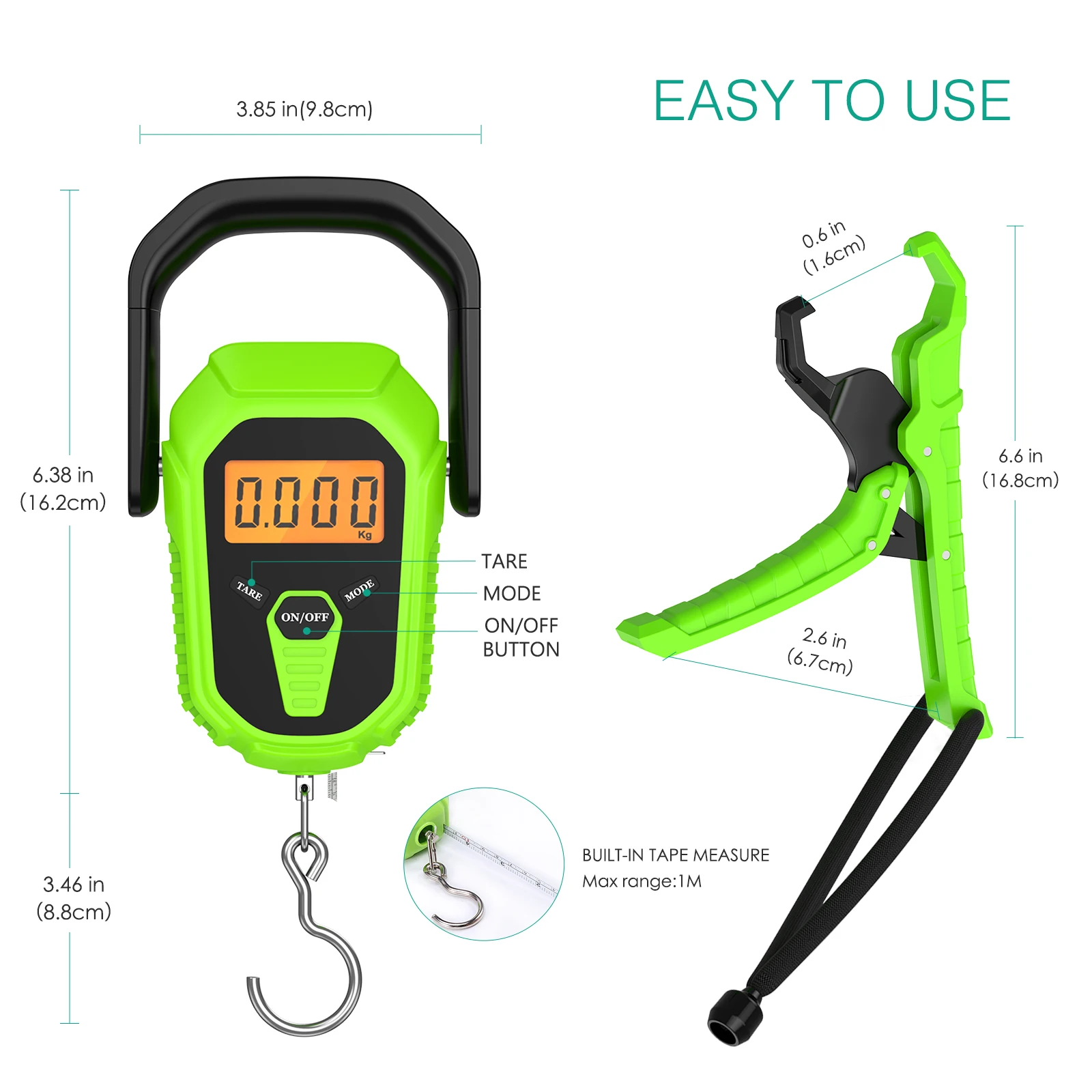 Digital Fishing Scale with Ruler 15g/50kg Electronic Luggage Scale with Lip Gripper Waterproof Scales For Luggage Travel Hanging