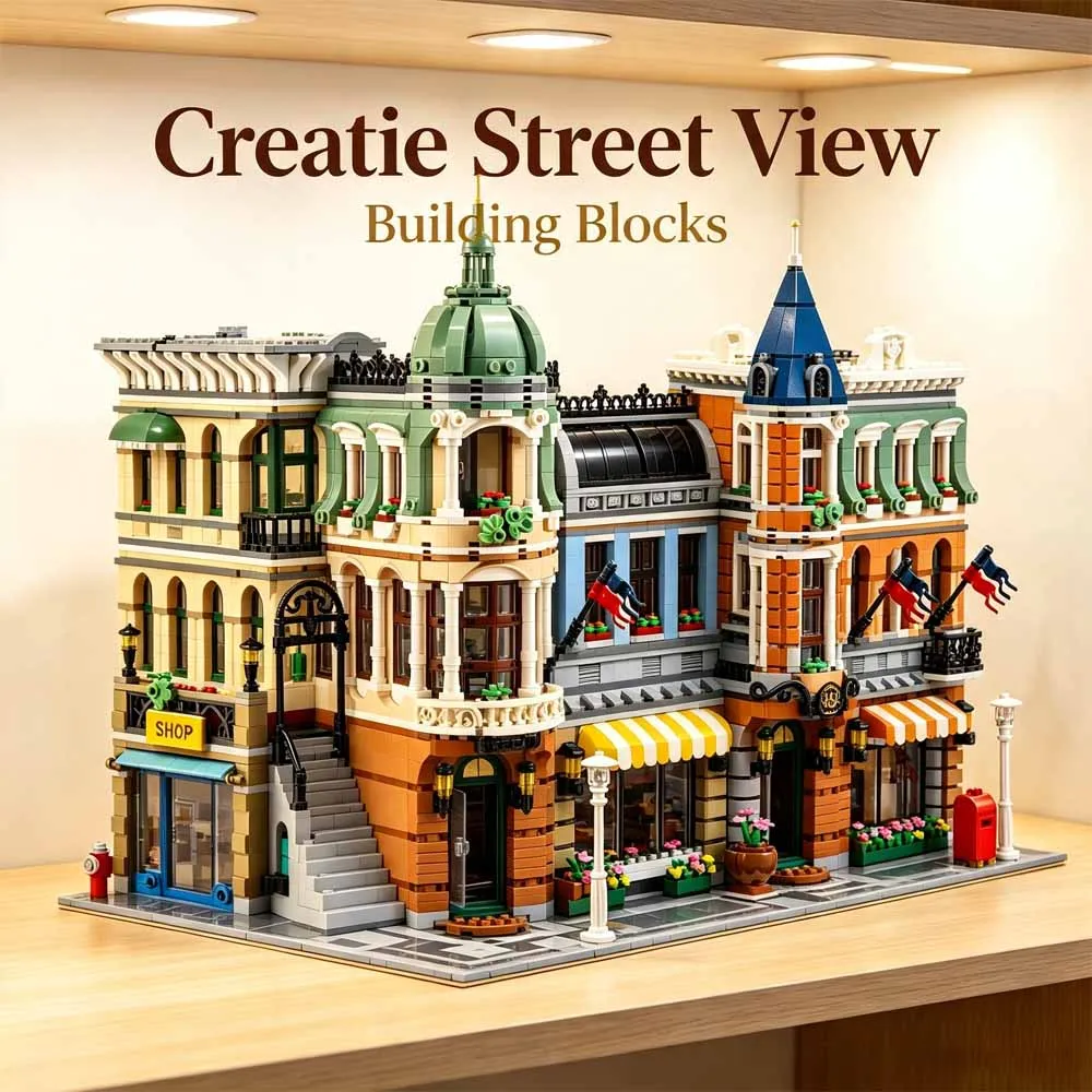 Creative European Vintage Hotel Skyline Street View Building Blocks Set, Modular City Architecture Model High Difficulty DIY MOC Construction Toy, Adult Collector Display Ornament, Ideal Birthday Holiday Gift For Building, Home Desktop Decoration