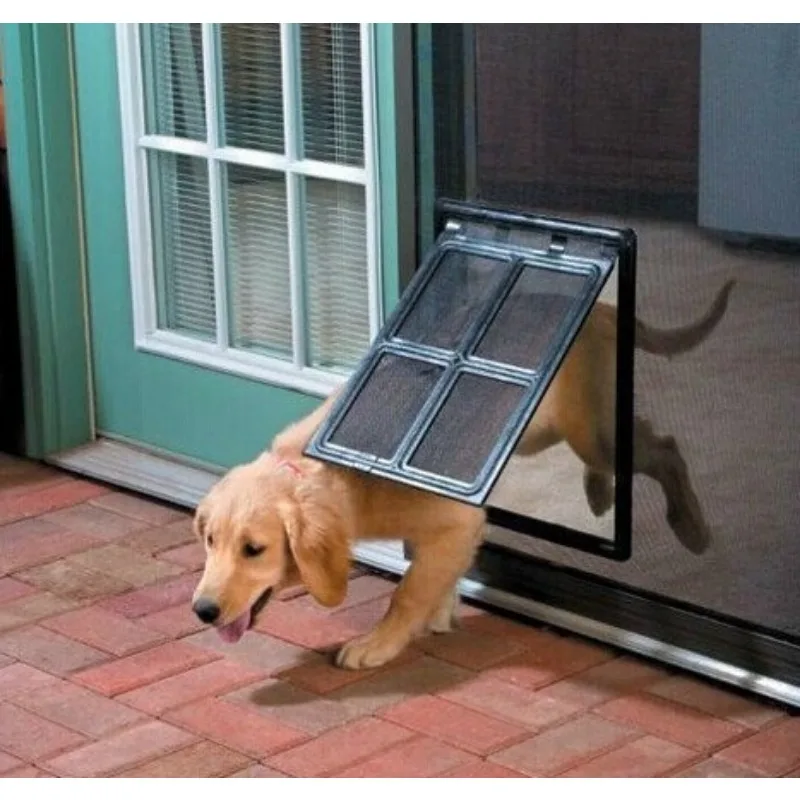 Home Lockable Cat Screen Door Pet Dog Screen Door Plastic Pet Door for Mosquito Proof Screen Window Security Flap Gate Dog Fence