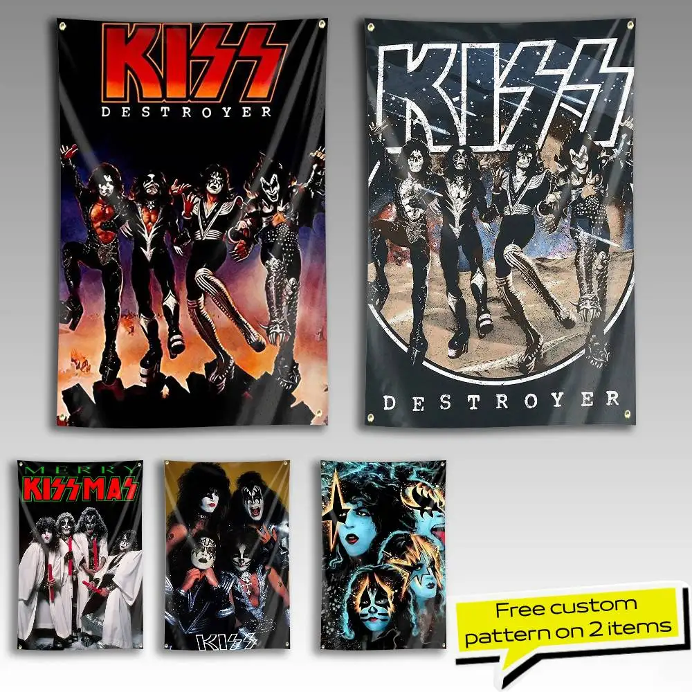 Hard Rock K-KISS-S The Demon Flag Tapestry Banner for Bedroom Living Room Outdoor Camping Custom Supported