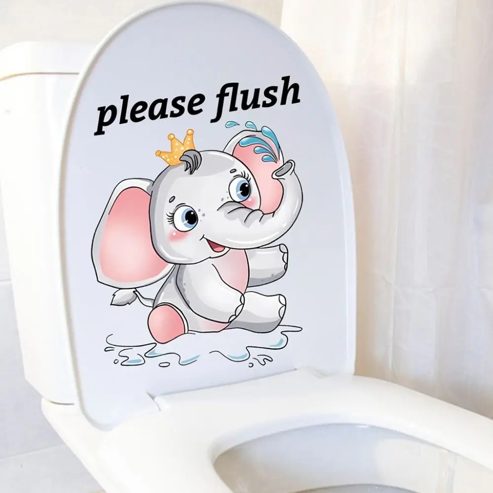 Please Flush Sea Animal Toilet Sticker Multipurpose Washable Removable Bathroom Decals PVC Cute Toilet Sign Sticker Bathroom