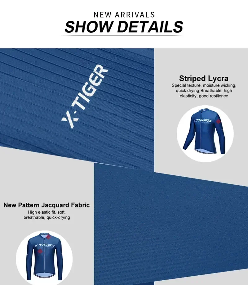 X-TIGER Herren-Radtrikot, langärmelig, durchgehender Reißverschluss, atmungsaktiv, schnelltrocknend, MTB-Rennrad-Oberteil mit Taschen, weich, leicht, elastisch – Detail 13