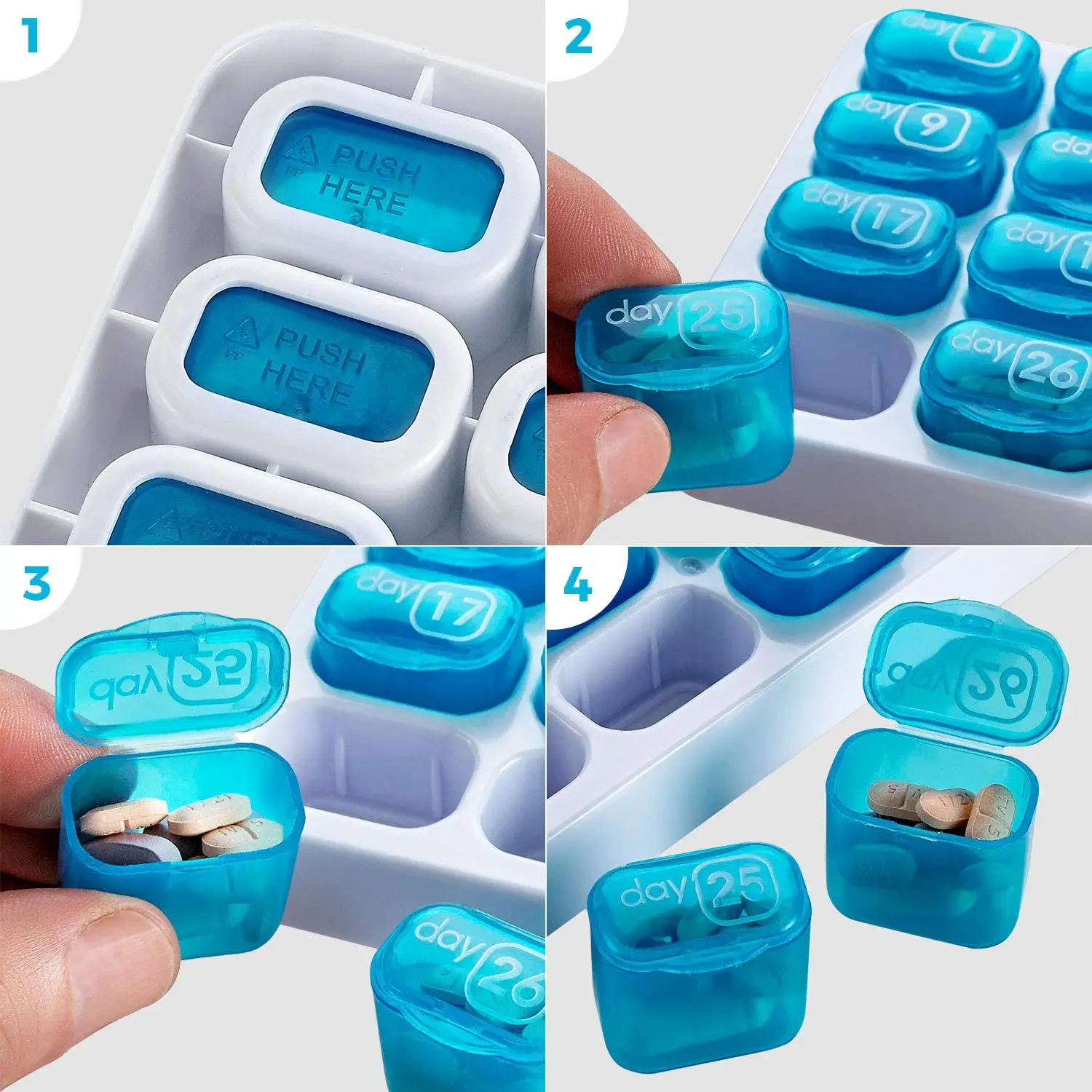 31วันรายเดือน Pill Organizer Pods กล่องสำหรับเดินทาง BPA ฟรีสำหรับทุกวันยาและวิตามิน Pastillero