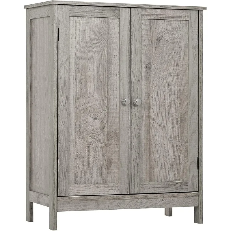 Floor Storage Cabinet with 2 Adjustable Shelves & 2 Doors, Wooden Shoe Cabinet for Entryway, Office, Living Room, Gray