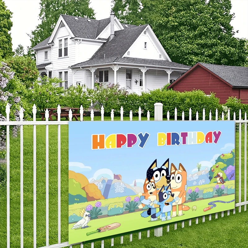 ディズニー-子供のための漫画の背景バナー、誕生日パーティーの装飾、誕生日パーティーのための布、ブルーイとビンゴ