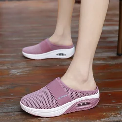 Luchtkussen instapper dames wandelschoenen orthopedische diabetische dames platform muilezels mesh lichtgewicht pantoffels wig vrouwelijke sneaker