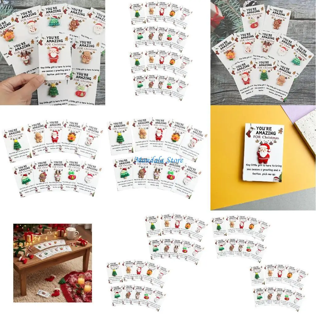 

U2JC Handmade Miniature Christmas Card Gift with Resin Charm Small Holiday Ornament