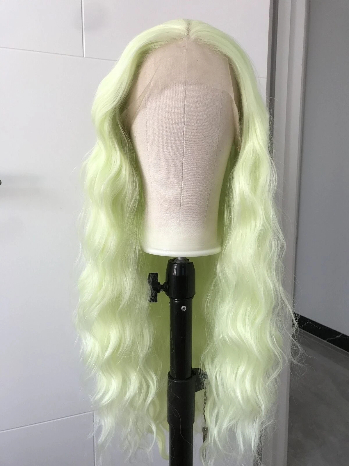 

Lime Green Pastel Green Long Beachy Waves Hair Synthetic Swiss Lace Frontal Wig