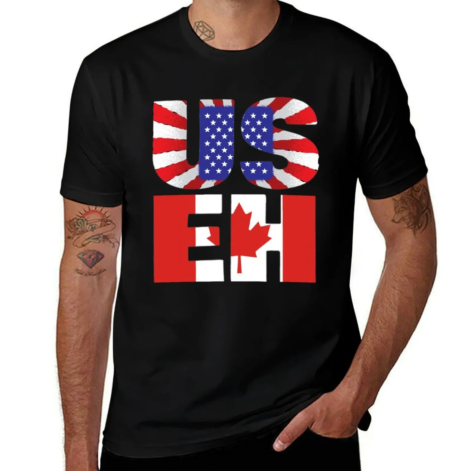 USEH Tshirt US EH Shirt American Flag Canadian Flag T-Shirt Casual Light Summer Short Sleeve Top T-Shirt