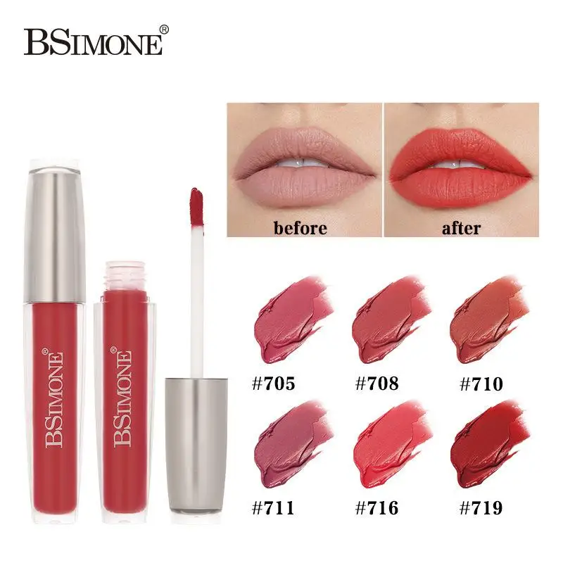 BSIMONE Lucidalabbra Opaco Impermeabile a Lunga Durata Non Appiccicoso Idratante Rossetto Nude Perfetto per Natale e San Valentino