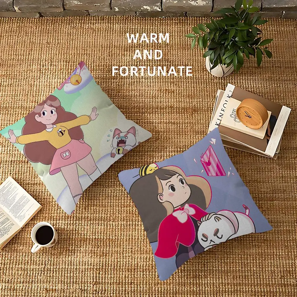 Animation Bee And Puppycat Cushion Cover Car Throw Pillow Case For Sofa Car Christmas Gift 40x40cm 45x45cm