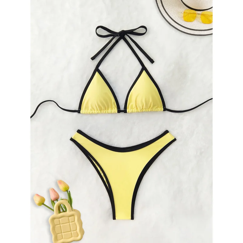 2025New Year's Halter Neck Tie Bikini Two-Piece Swimsuit Summer Beach Vacation for Women