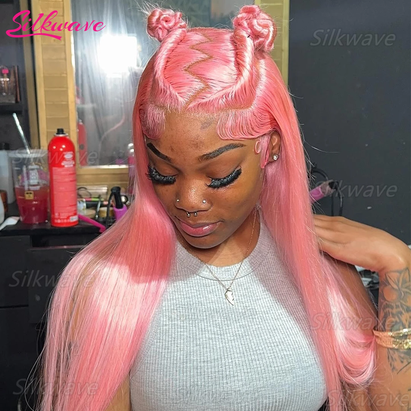 

Silkwave Розовые парики из натуральных волос, прямые парики спереди, 13X6 Hd, прозрачный парик фронтальной части шнурка для женщин, плотность 200, бразильский