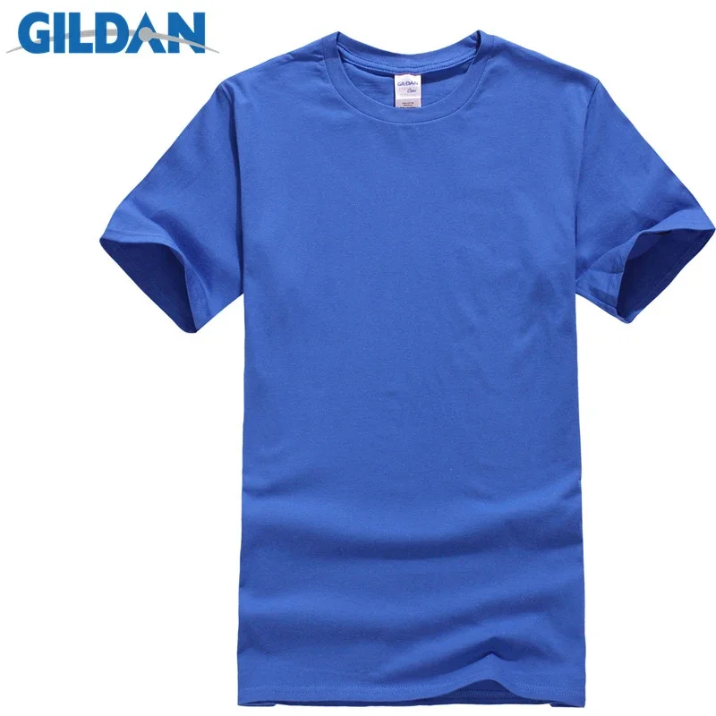 GILDAN Summer Men T-shirts Solid Color Slim Fit Short Sleeve T Shirt Mens New O-Neck Tops Basic TShirts Brand Clothing Plus Size