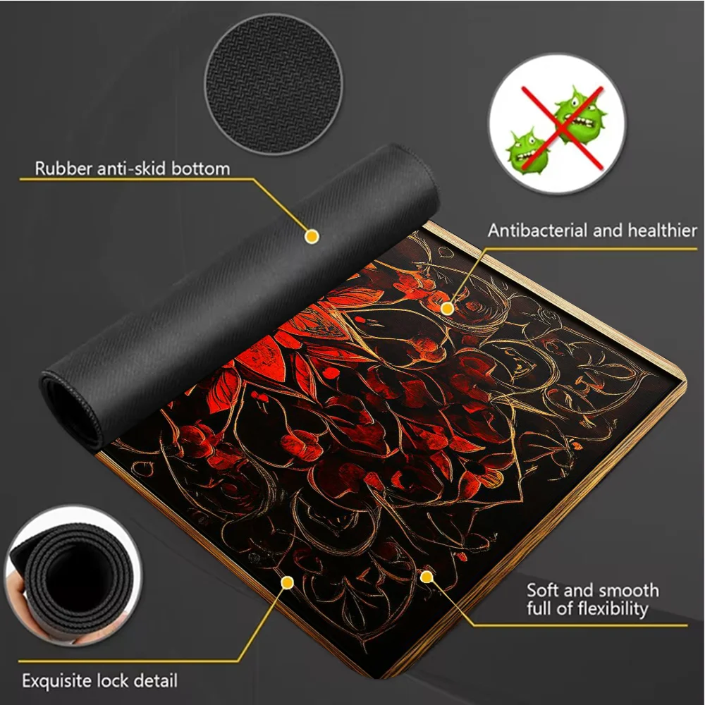 Mystery Mandala Mouse Pad Red Aesthetic Desk Mat Rubber Base Desk Accessories Non-Slip Stitched Edge Mousepad Gift for Women Men