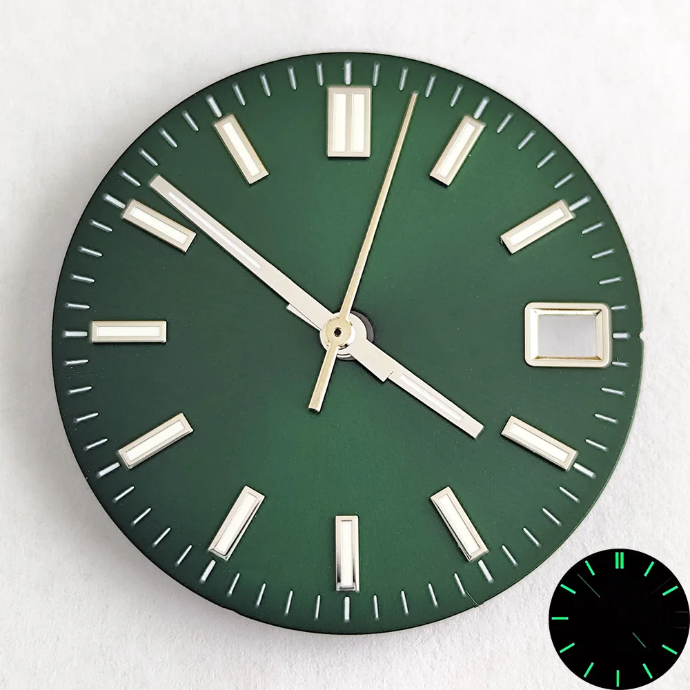 قرص ساعة NH35 28.5 ملم قرص معدل قرص أخضر مضيء ملحقات ساعة معدلة NH35 عقارب مناسبة لحركة NH35 NH36