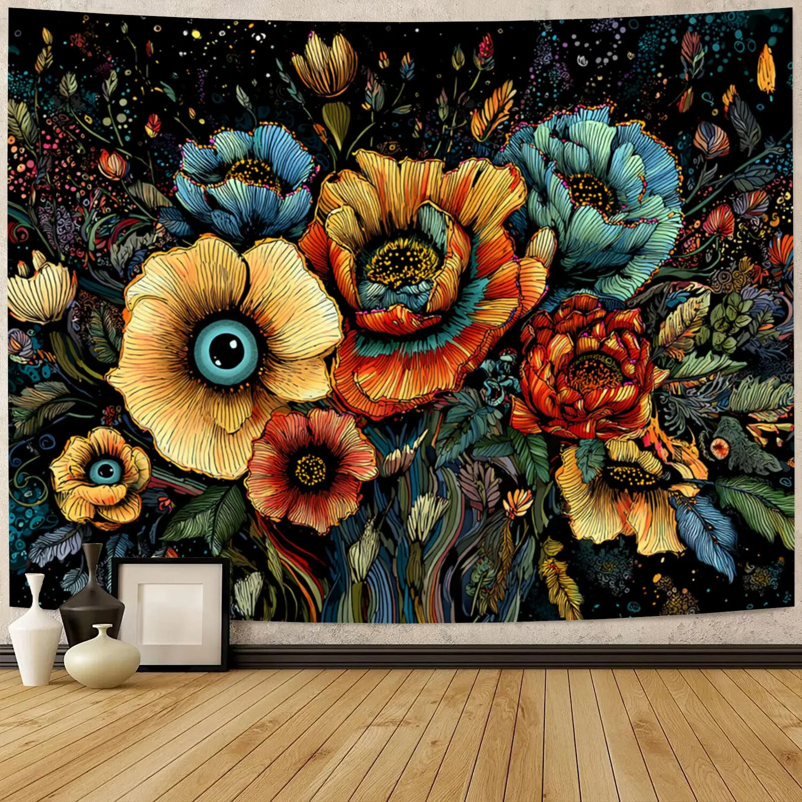 Fantastic flowers in the eye Digital printing polyester wall hanging tapestry decorative Living bedrooms Office background gift