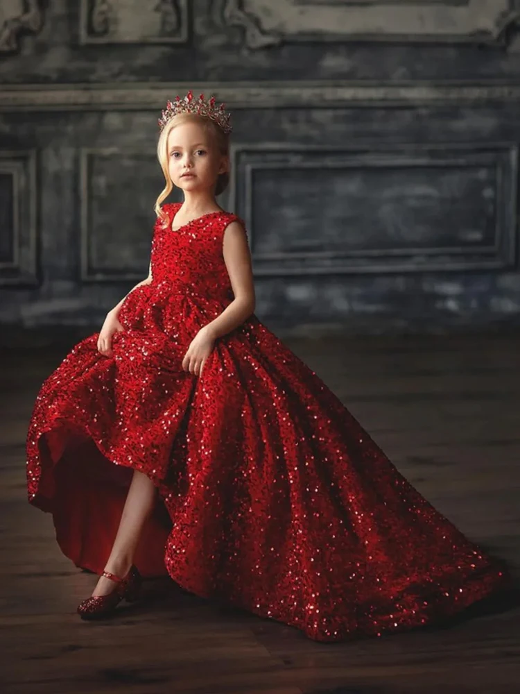 Abito da ragazza in velluto rosso per bambini Può essere personalizzato a colori per occasioni speciali elegante ballo di fine anno gala Laurea matrimonio Abito da sera per le vacanze