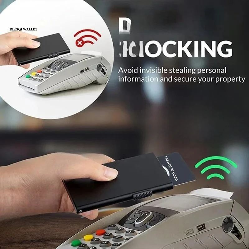 Rfid titular do cartão de crédito carteiras inteligentes homens id banco titular do cartão caso metal fino pop up alumínio minimalista carteira presente luxo
