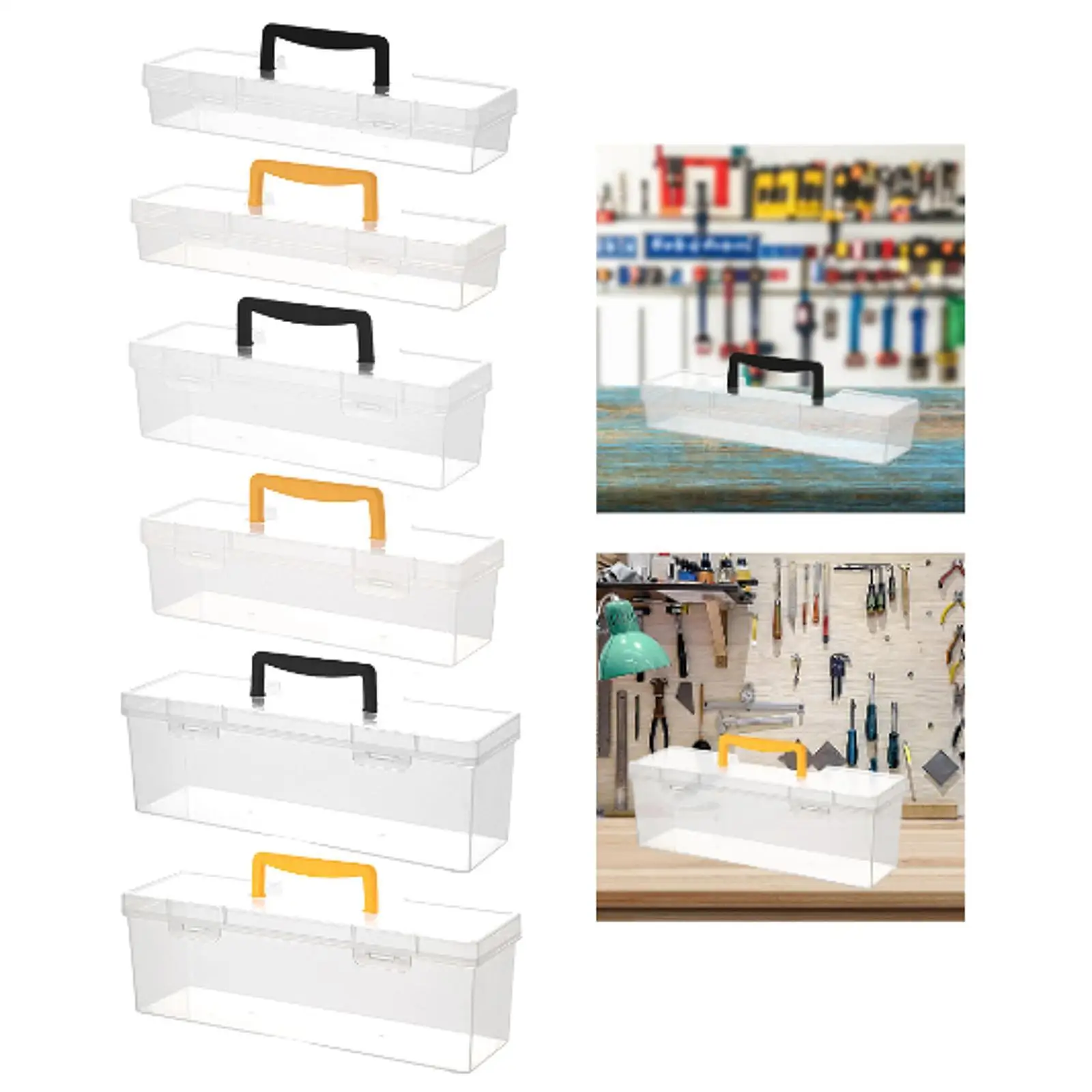 Clear Tool Box with Handle Bin Household Portable Carrier Container Case Storage Organizer for Repair Tool Hardware Travel