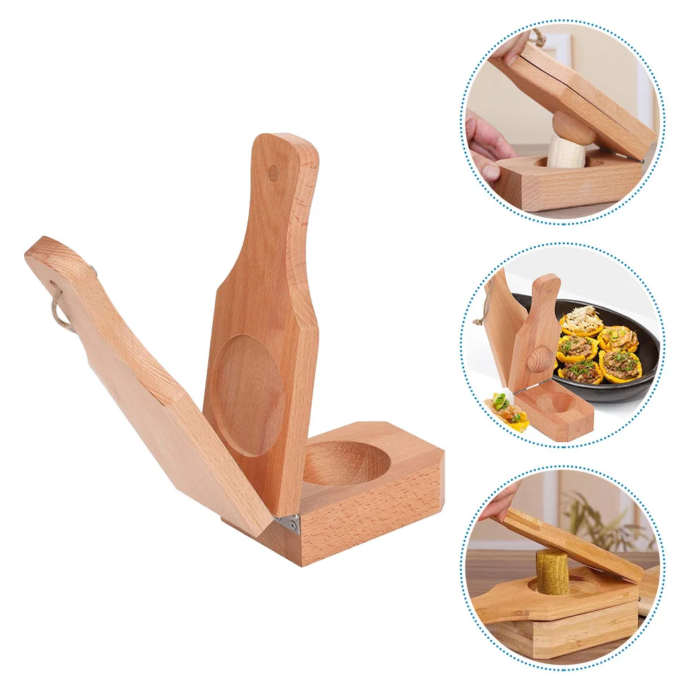 

Manual Potato Crusher Wooden Tostone Smasher Press Foldable Masher Kitchen Tool Smooth Safe Handle Quick