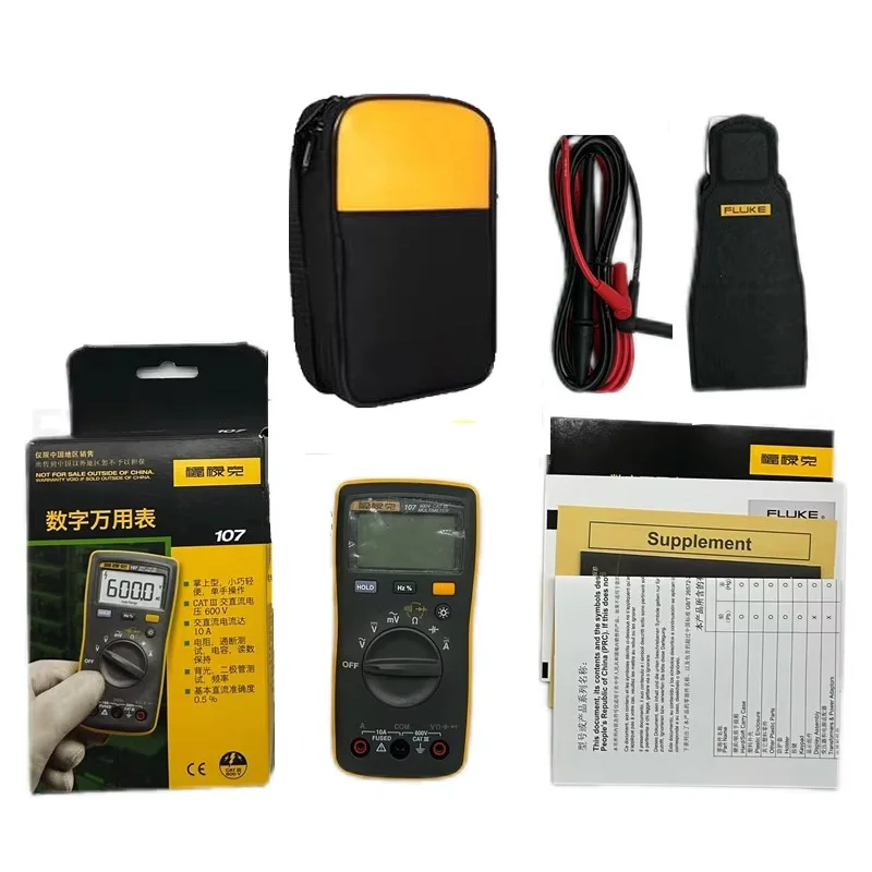 Fluke 107 Auto Range Digital Multimeter AC/DC Voltage Current Tester with Ohm, Capacitance, Hz Measurement and Fluke Smart Strap