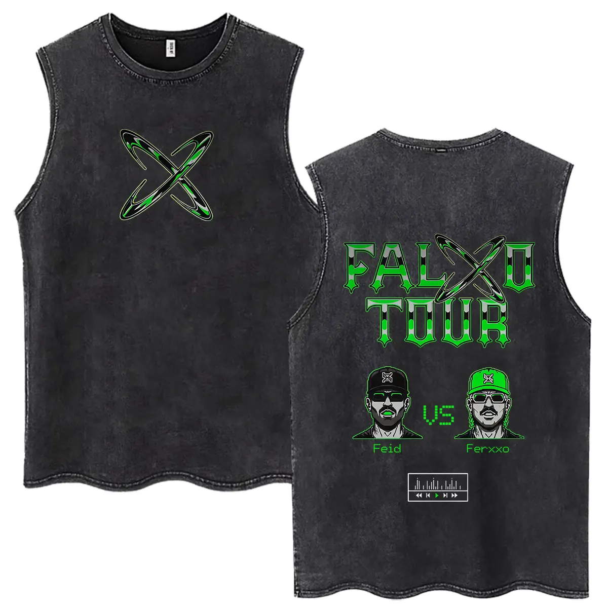 Rapper Feid VS Ferxxo Tour 2026 Print Vintage Washed Vest T-shirt Men Women Hip-hop T-shirts Short-sleeved Loose Cotton T-shirts