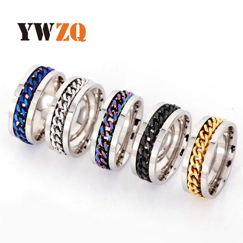 Ring Open Bottle Open Beer Ring Turnable Pressure Reduction men's Turnable Chain Titanium Steel Ring Stainless Steel Jewelry