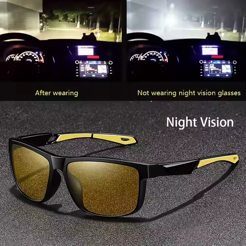Square Yellow Night Vision Anti-Glare Goggles for Men Women Driving Fishing Beach Sunglasses UV Protection Polycarbonate Glasses - Image 8