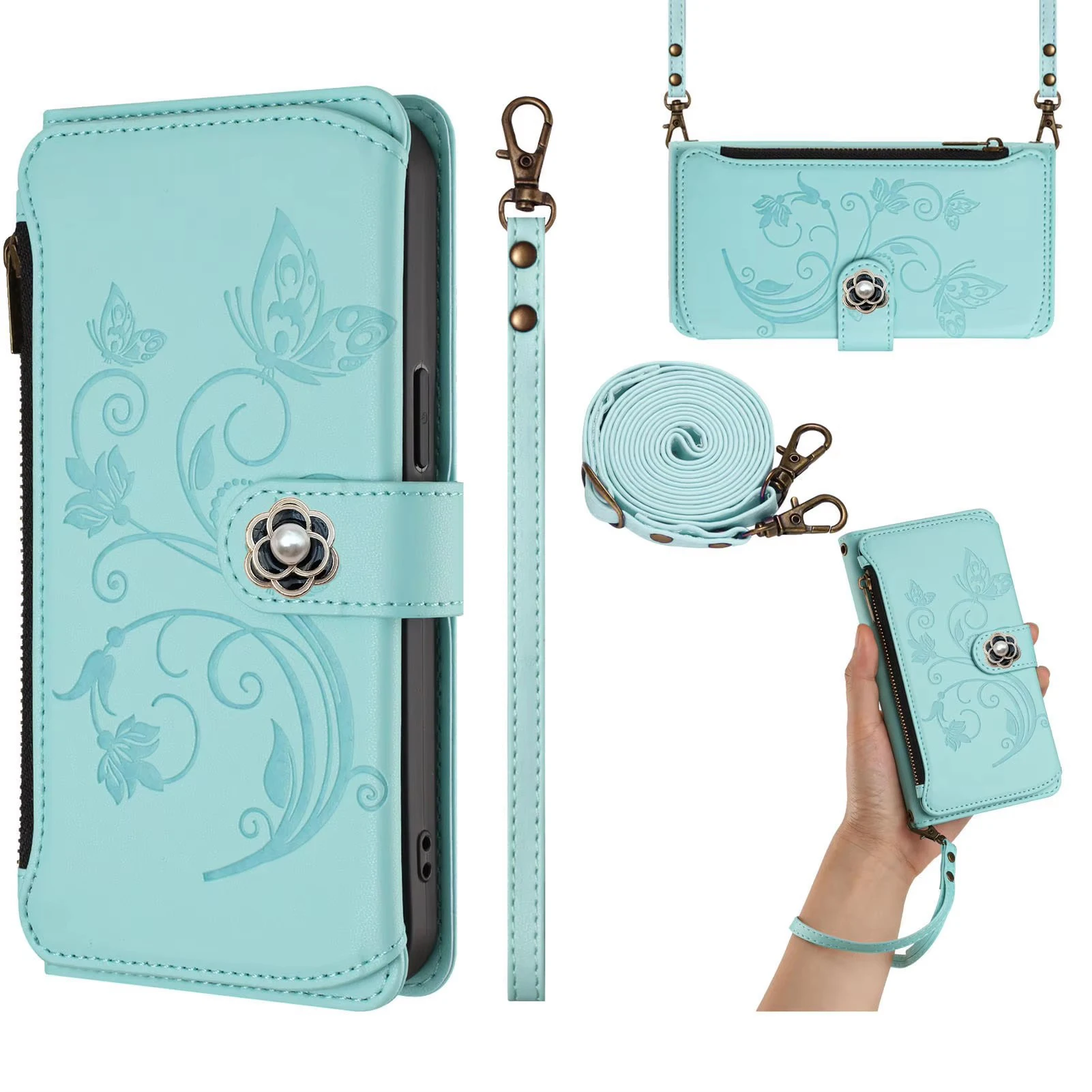 

Butterfly Flower Vine Crossbody Wallet Case For Nokia G400 C300 G42 G22 G21 G11 XR20 C32 C30 C12 C10 C02 Leather 5 Cards Cover