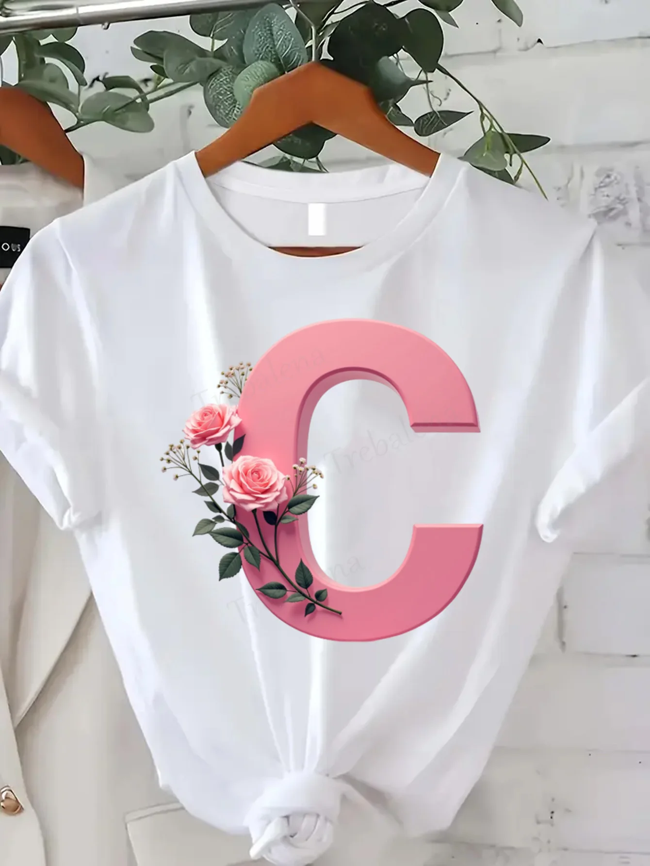 

Удобная женская футболка с цветочным принтом и буквой C, женская футболка с принтом, повседневный летний топ, модный стиль