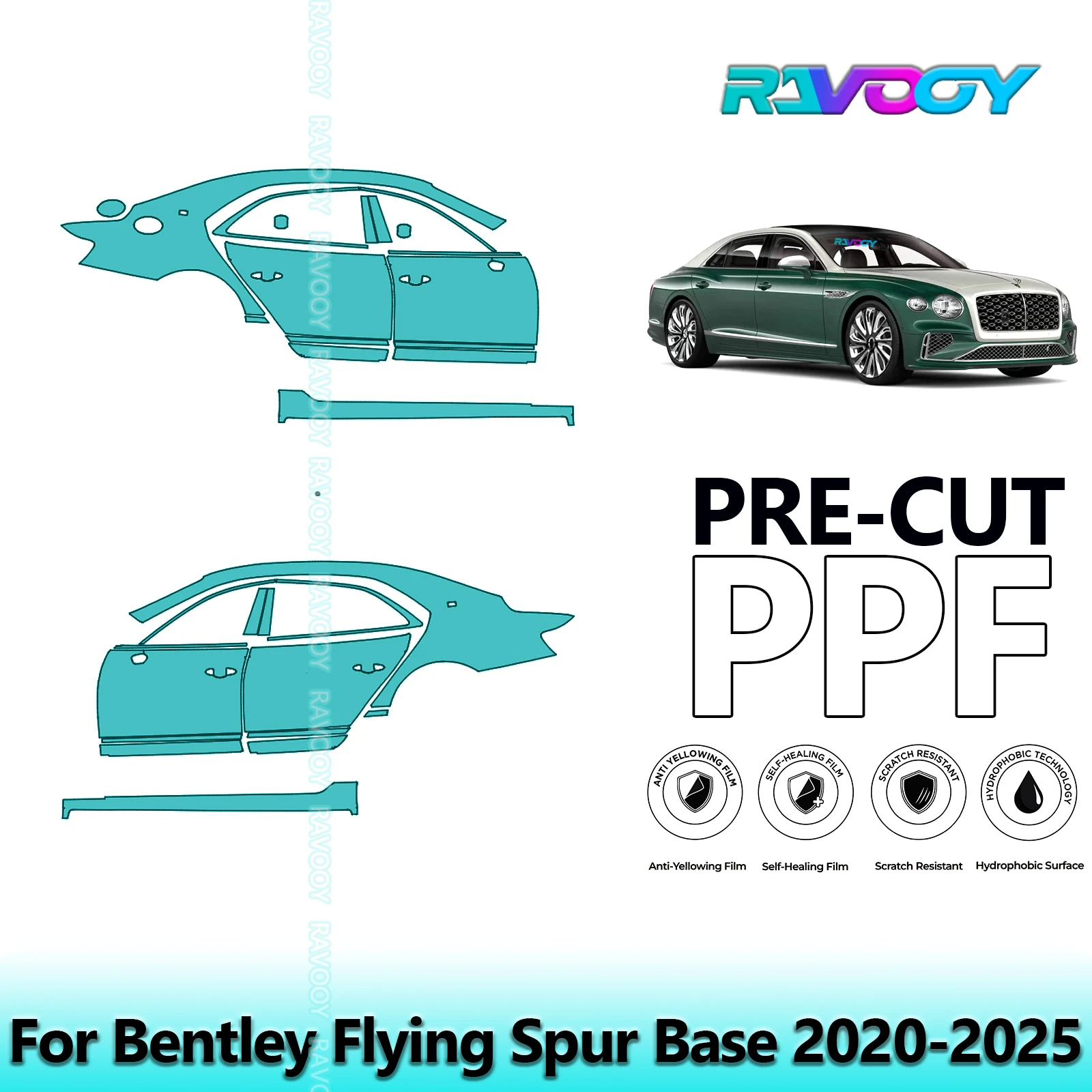 

For Bentley Flying Spur Base 2020-2025 8.5mil Clear Matte Pre-Cut PPF Door & A/B Pillar Kit TPU Paint Protection Film Set