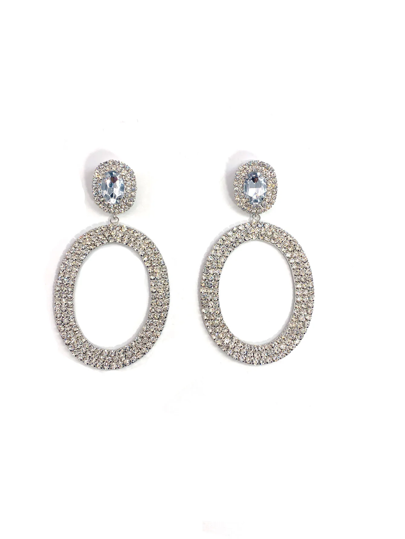 European and American Style Fashion Water Glass Oval Geometry Earrings Women\'s Super Sparkling Earrings