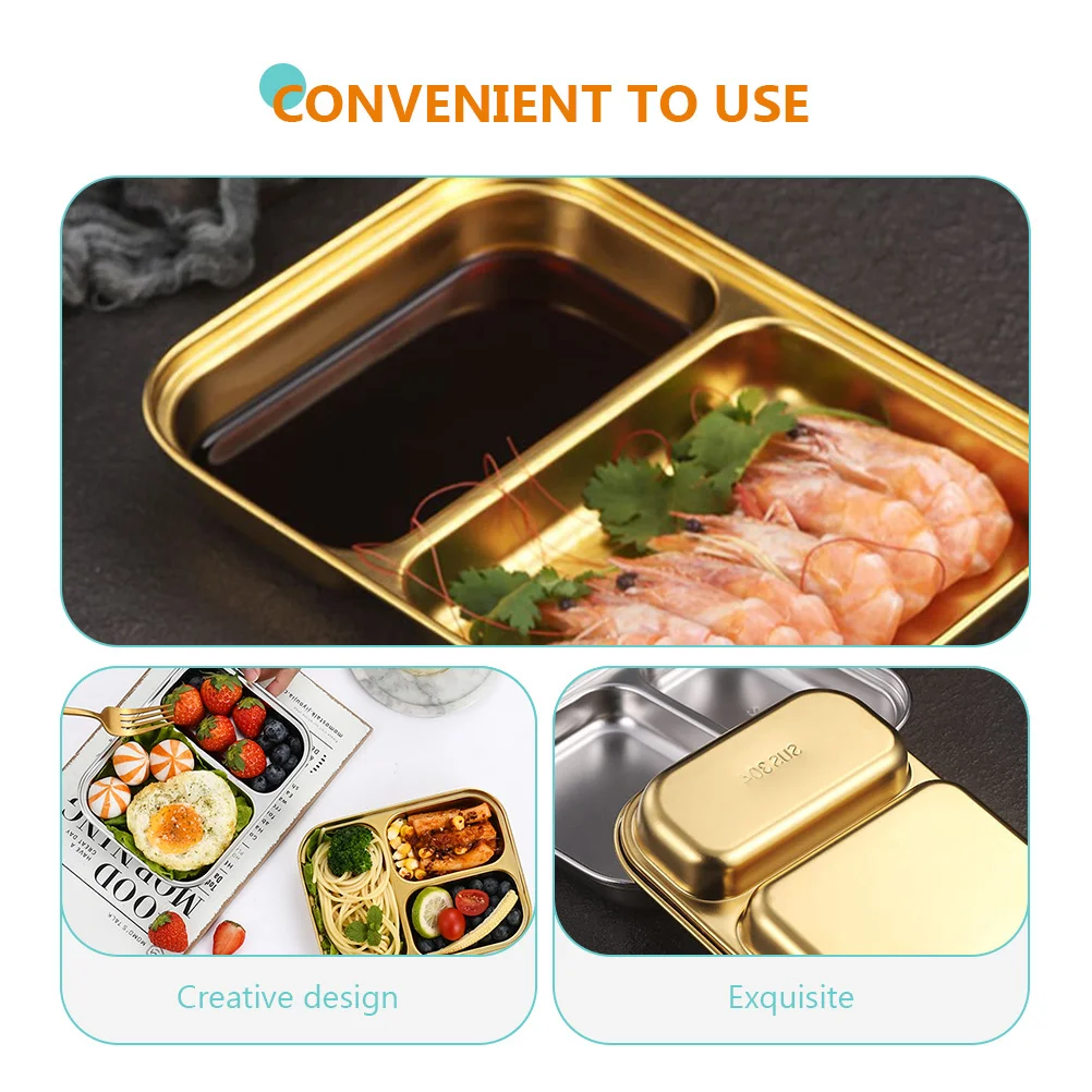 

Stainless Steel Divided Food Plate Two Grids Lunch Tray For Kids Kitchen Tableware Serving Dish Household Food Tray