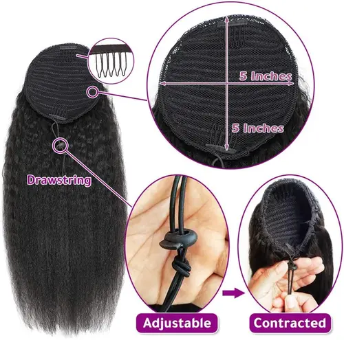 Imagen 2 del producto Extensión de cabello de cola de caballo con cordón sintético, Clip recto largo Yaki en extensiones de cola de caballo, peluca de cola de caballo para mujer